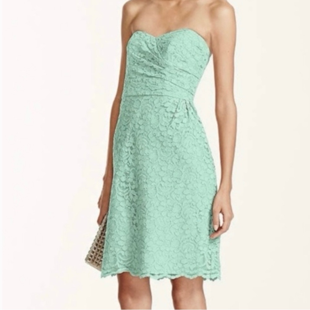 David's Bridal Strapless Mint Dress